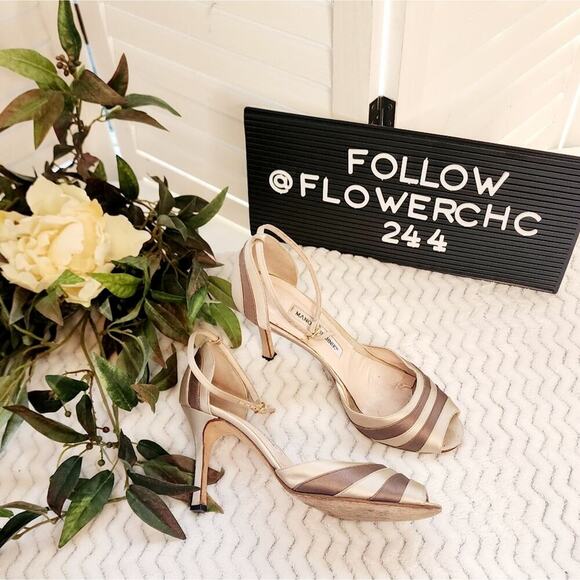 Manolo Blahnik Shoes - Manolo Blahnik Satin 2 tone sling back heels size 8.5